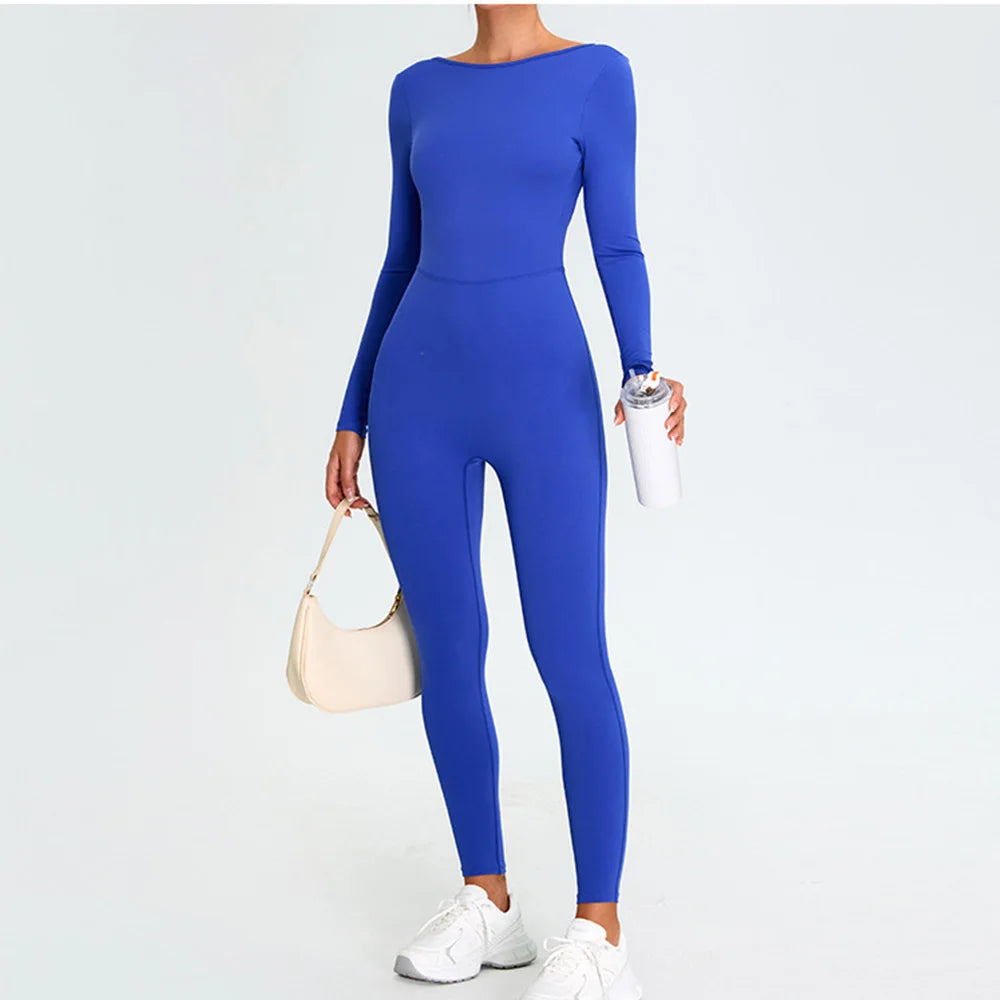 Fitness Rompers Gym Set Women Training Yoga Suit Sportswear Women Sports Jumpsuit Long Sleeved Stretch Push Up Workout Bodysuits