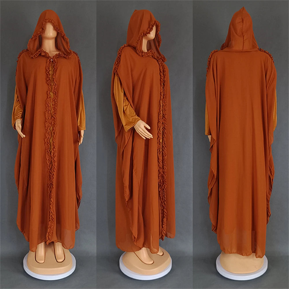 Ramadan Chiffon Muslim 2 Piece Khimar Abaya Set Islam Hijab Dress African Dresses For Women Kebaya Robe Femme Musulmane Kaftan