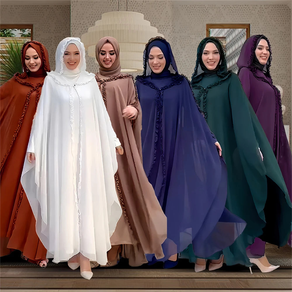 Ramadan Chiffon Muslim 2 Piece Khimar Abaya Set Islam Hijab Dress African Dresses For Women Kebaya Robe Femme Musulmane Kaftan