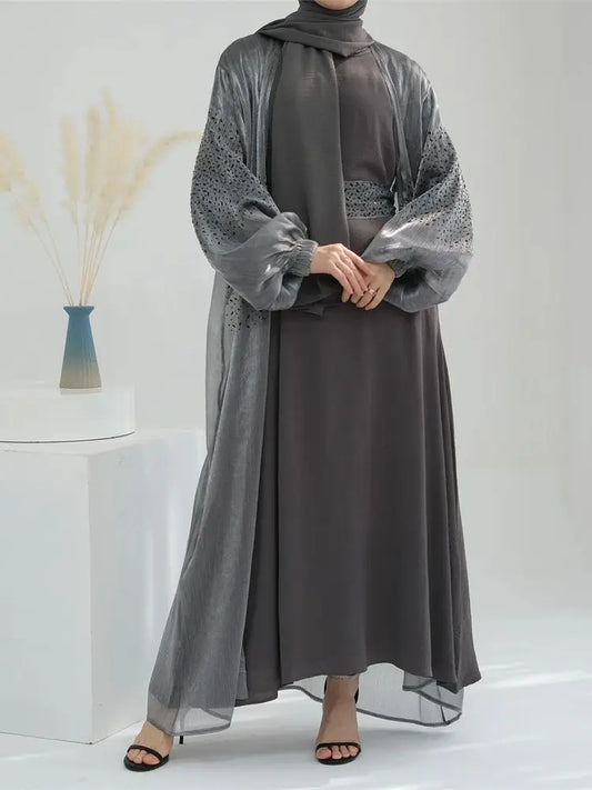 Ramadan Open Kaftan Abaya Dubai Turkey 2 Piece Muslim Set Islam Robe African Dresses For Women Kimono Morocco Clothing Caftan