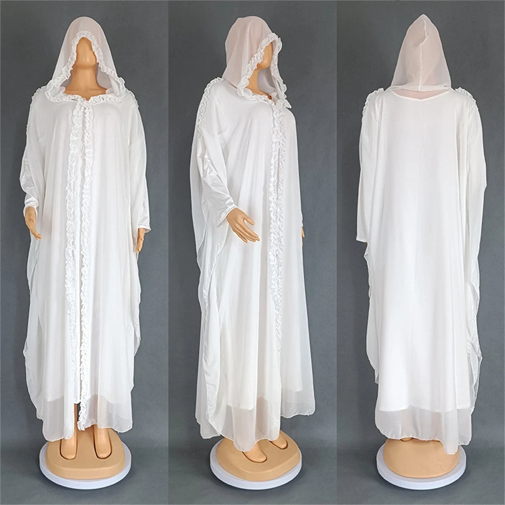 Ramadan Chiffon Muslim 2 Piece Khimar Abaya Set Islam Hijab Dress African Dresses For Women Kebaya Robe Femme Musulmane Kaftan