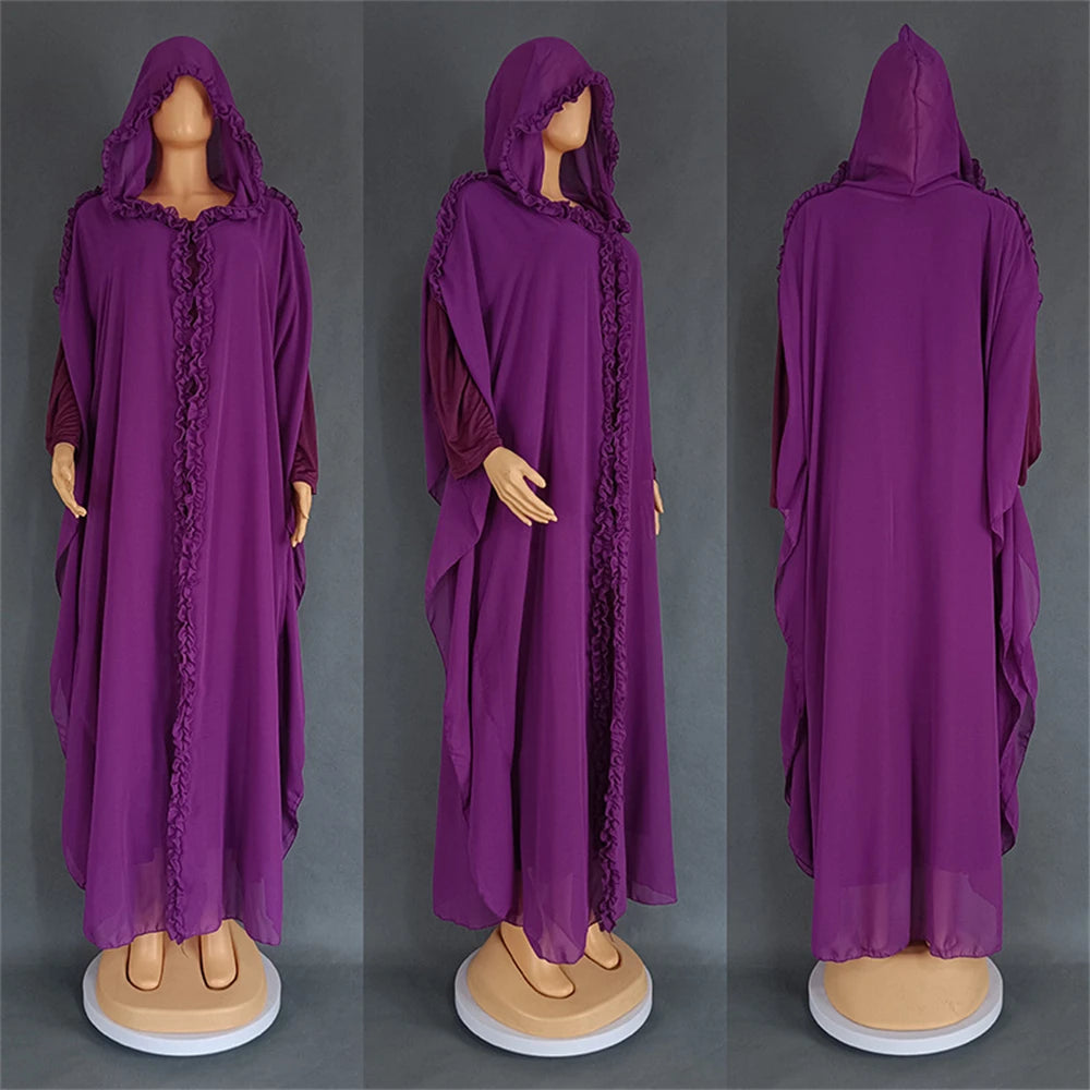 Ramadan Chiffon Muslim 2 Piece Khimar Abaya Set Islam Hijab Dress African Dresses For Women Kebaya Robe Femme Musulmane Kaftan